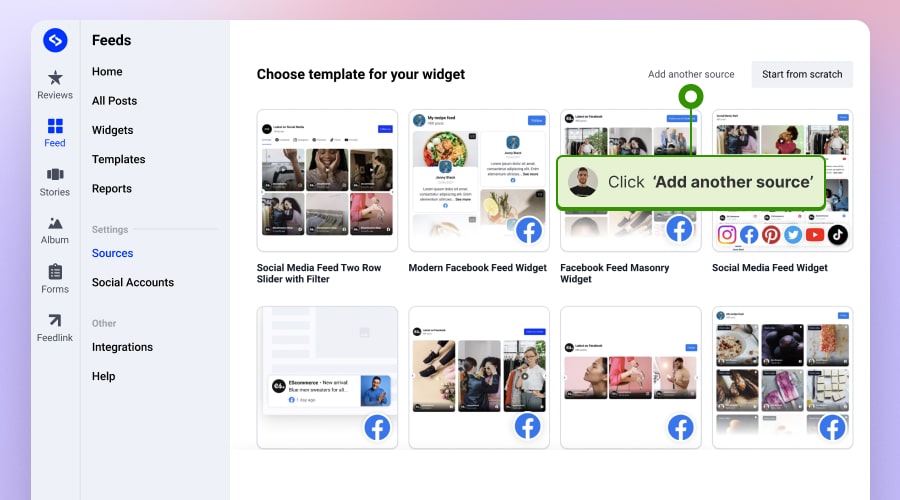 option to add another social media feed in widget