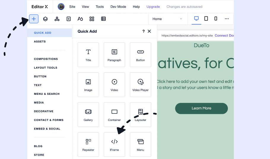 Select iframe block in Wix