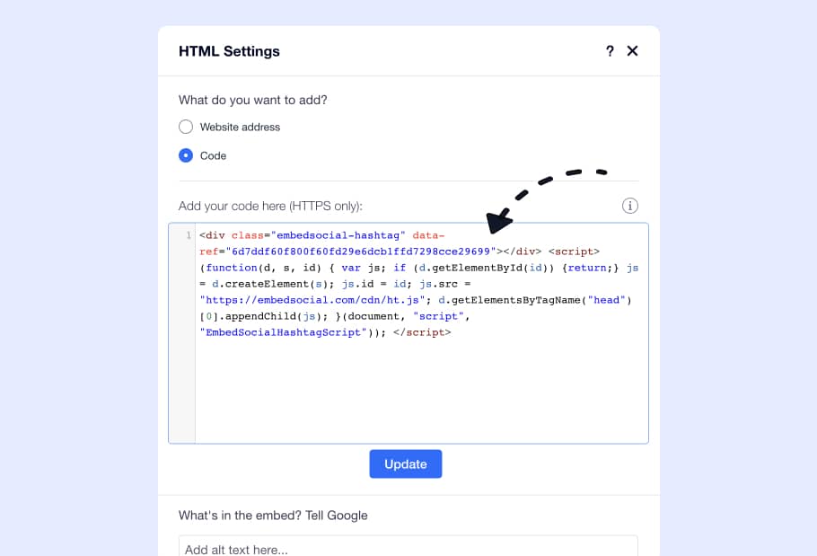 add Instagram feed widget code in Wix