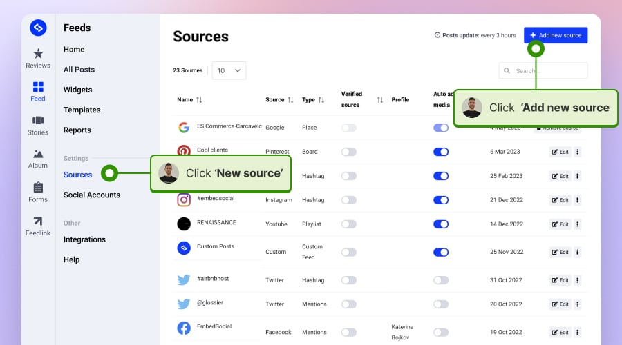 connect new social media source