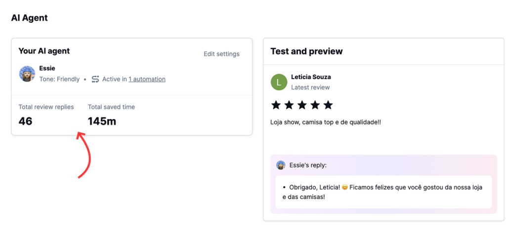 Performance of the Google reviews reply agent