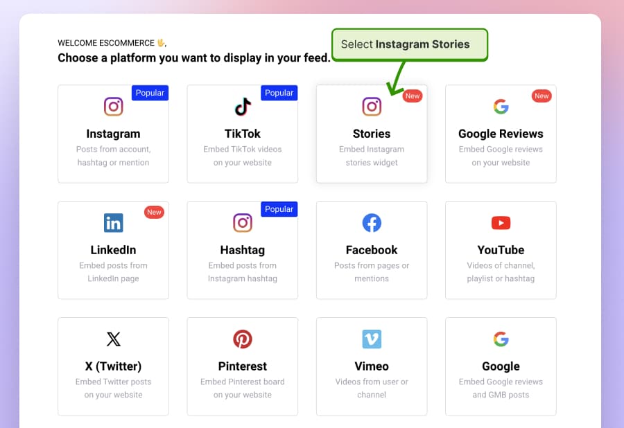 Select Instagram stories to add as a source