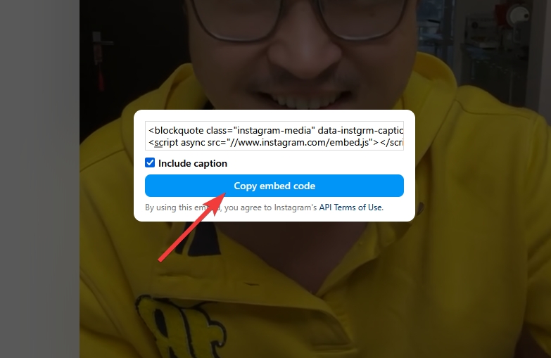 copying an instagram reel embed code via a desktop browser