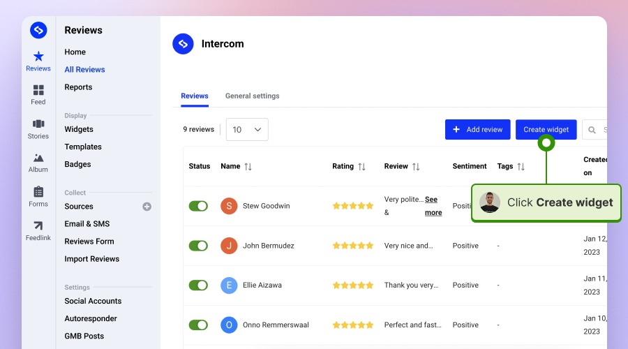 Creating a widget our ot the created reviews