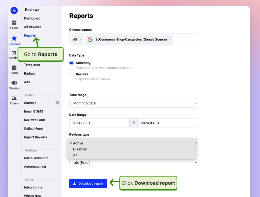 Download Google reviews
