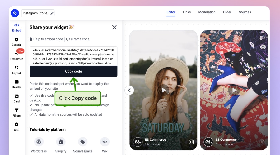 Embed Instagram stories code