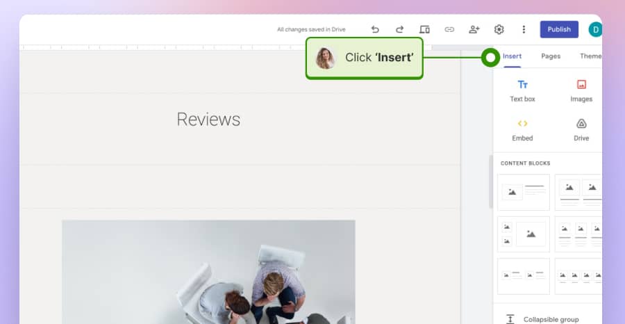 Step 1 to embed Google reviews in Google sites website