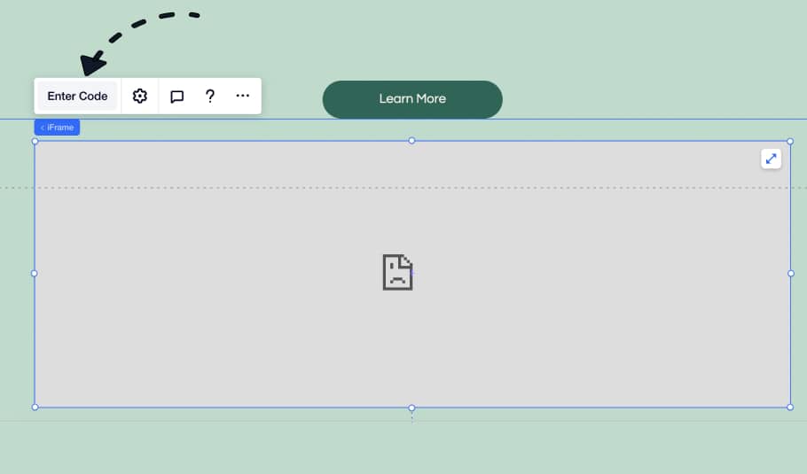 click to add code in iframe block in wix