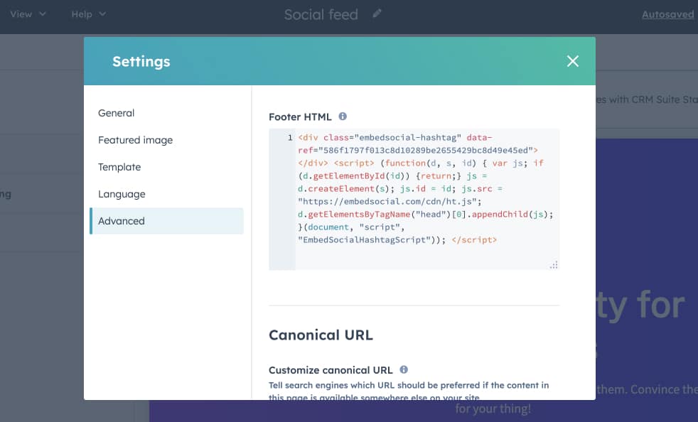 steps to embed Instagram feed in Hubspot website