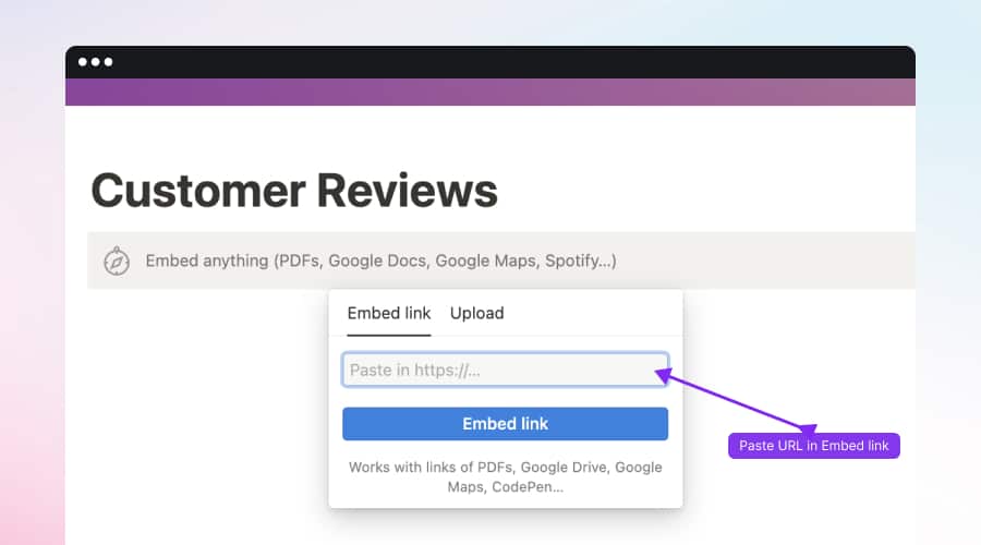 embed Instagram feed in Notion embed link
