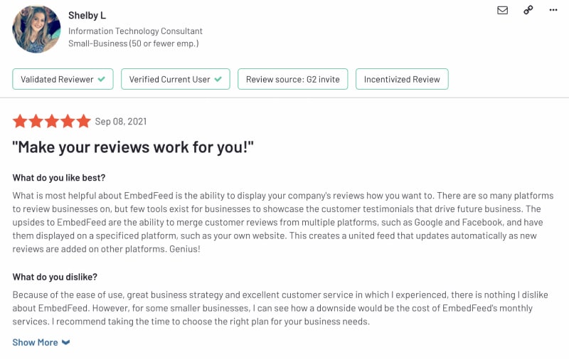 g2 online review sample
