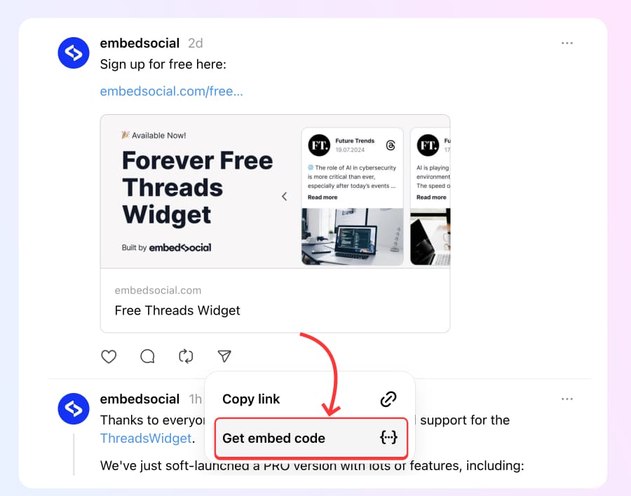 Click to embed Threads code