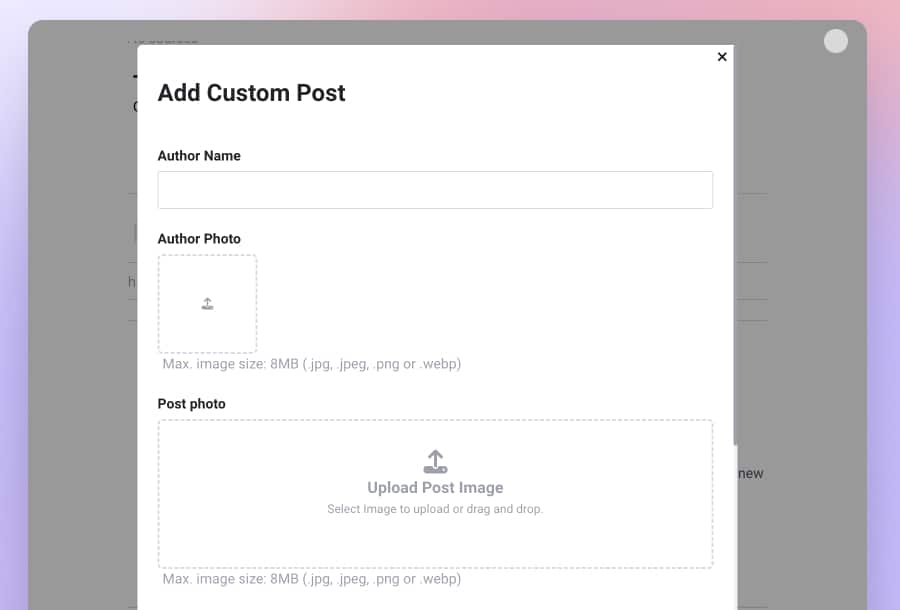 Manually enter post author avatar, description, date