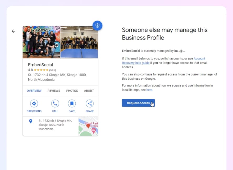request access for google business profile page