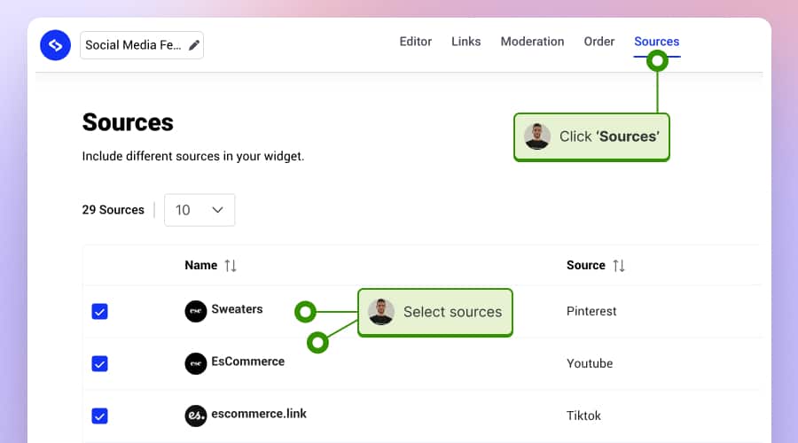 add multiple social media feed sources