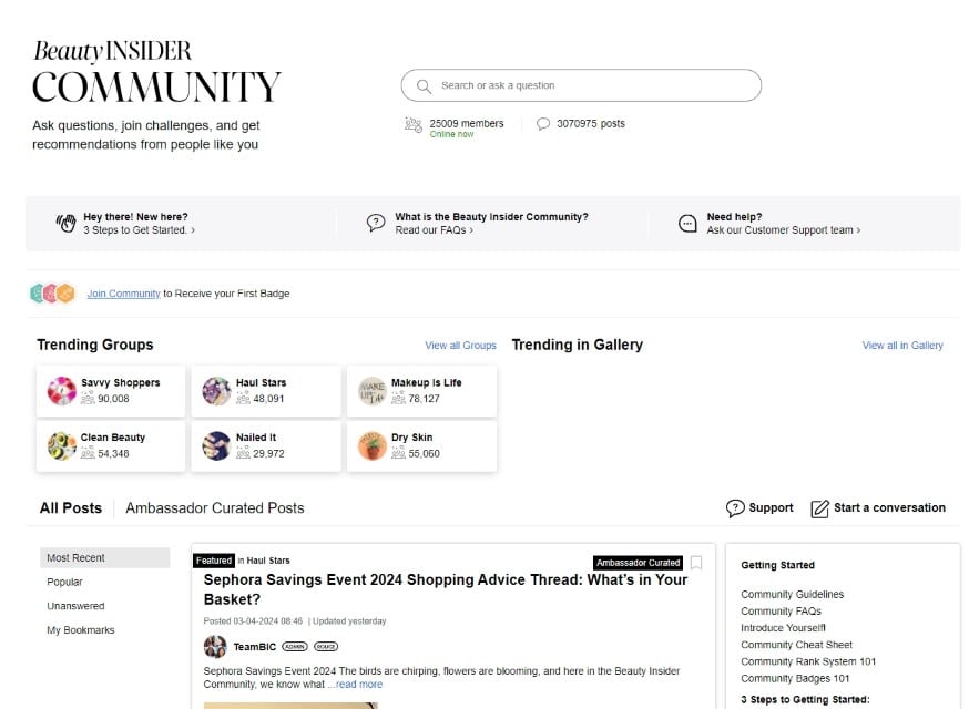 sephora beauty insider community page