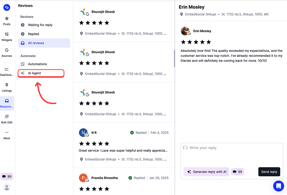 In responses navigate to AI agent