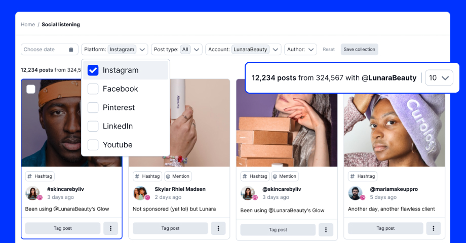 Social media listening grid