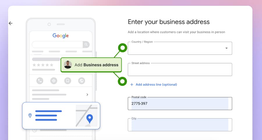 providing your business location for your google business profile