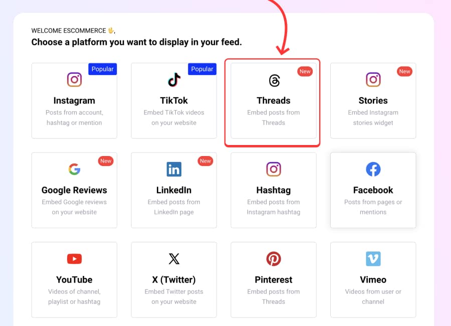 Choose Threads to connect account