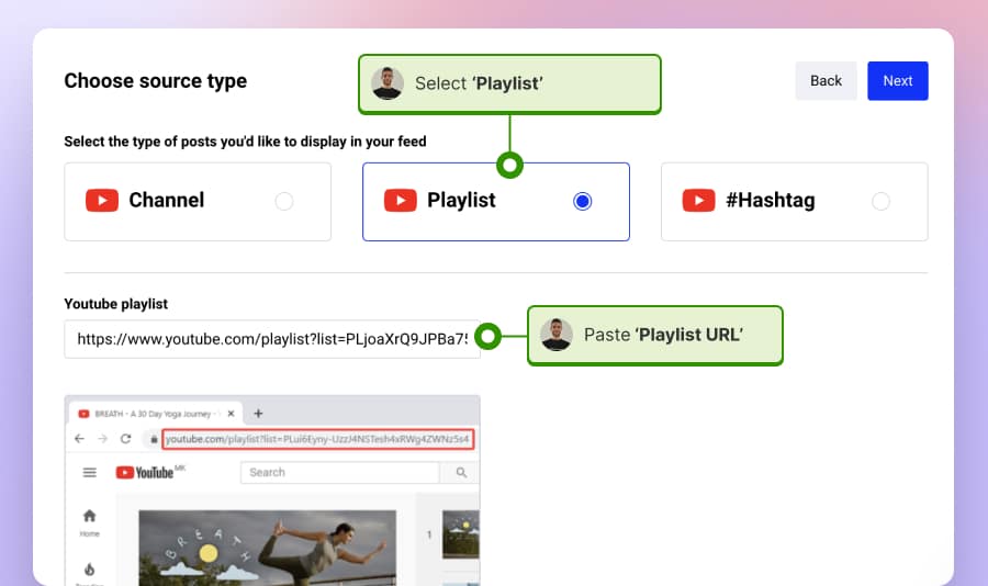 Paste the YouTube playlist URL