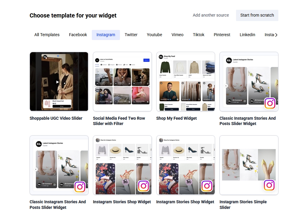 choosing your instagram widget template in embedsocial