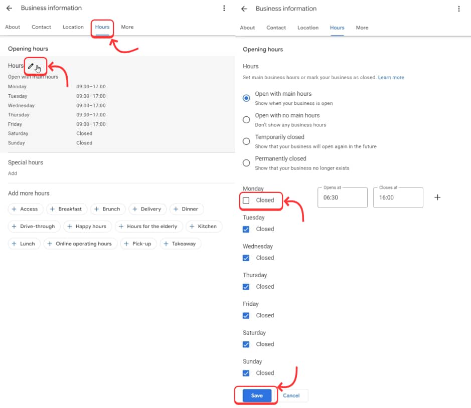 updating gbp hours process