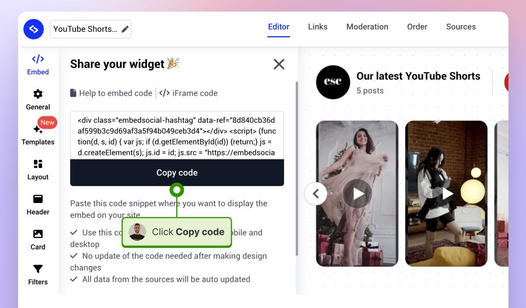 Copy the code of the YouTube shorts